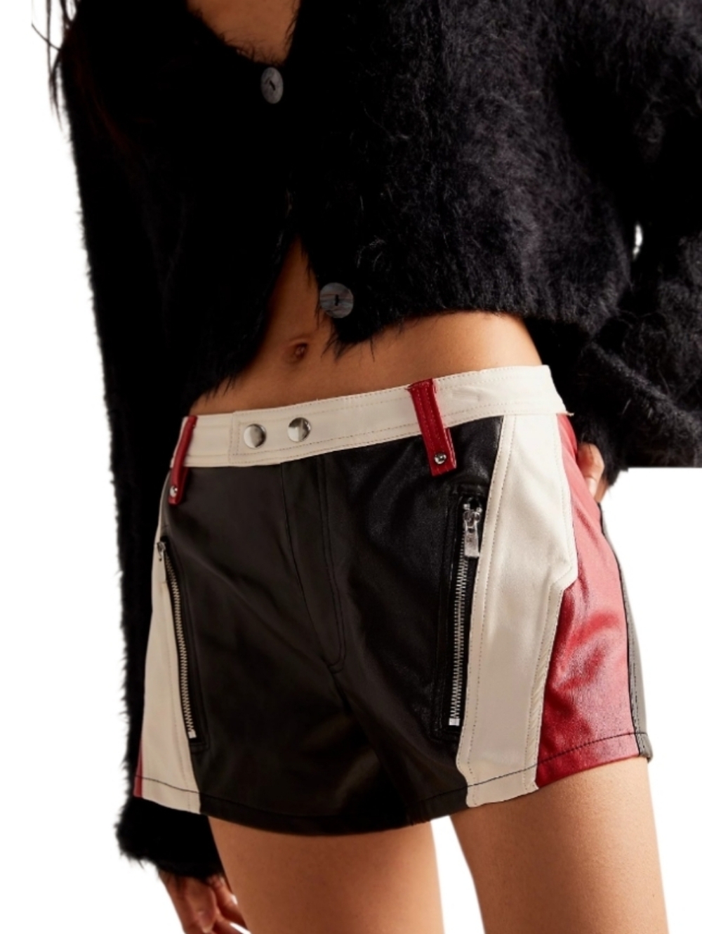 Free People Photo Finish Vegan Low-Rise Colorblock Moto Shorts-NWOT